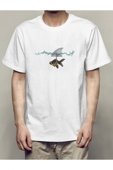 Fashion Fish Pattern Short Sleeve Crew Neck Summer T-Shirt