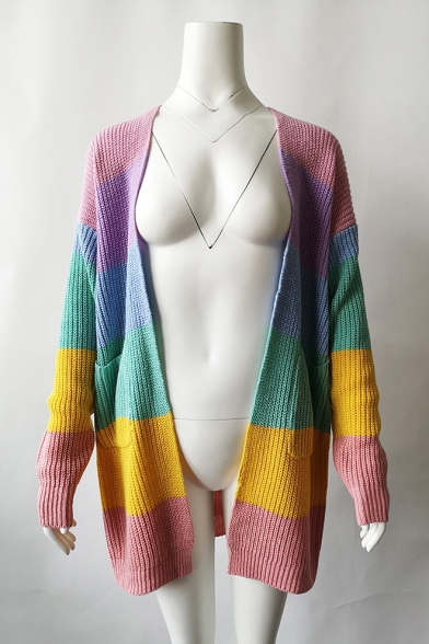rainbow color block cardigan