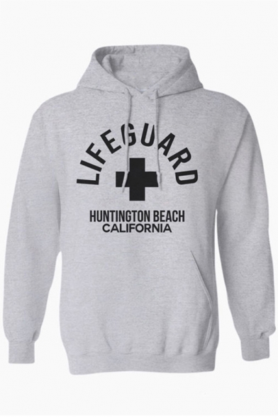 Letter LIFEGUARD Cross Pattern Long Sleeve Sports Cozy Cotton Fitted Hoodie