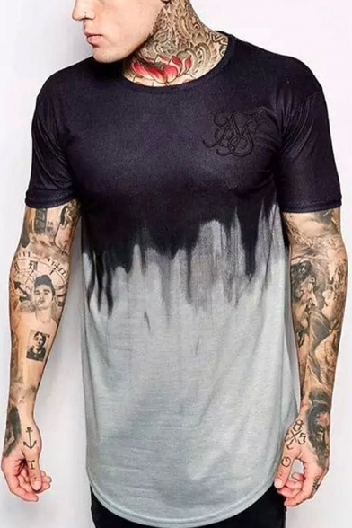 Men's Fashion Ombre Round Neck Short Sleeve Regular Fitted T-Shirt