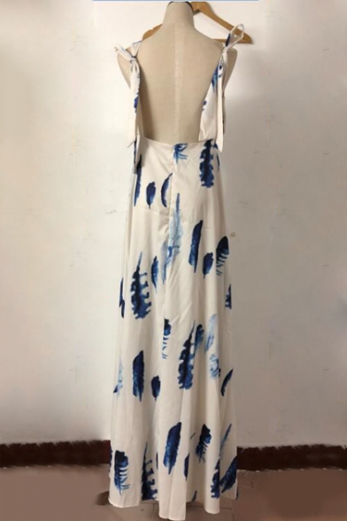 New Stylish Open Back Floral Printed V Neck Sleeveless Maxi Dress