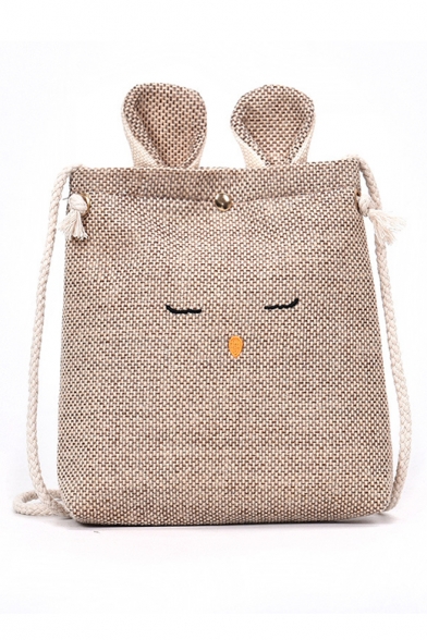 Popular Khaki Rabbit Embroidered Single Button Closure Crossbody Bag with Ears