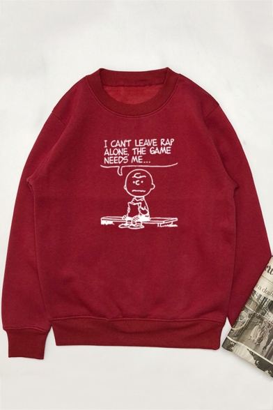 Round Neck Long Sleeve Letter Cartoon Figure Printed Loose Sweatshirt