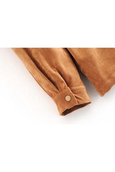 Classic Long Sleeve Zip Closure Elastic Waist Plain Lapel Collar Coat