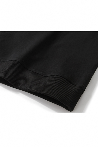 Cotton Black Cartoon Print Round Neck Long Sleeves Pullover Sweatshirt
