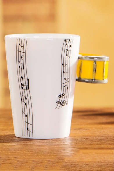 Drum Handle Design Ceramic Musical Notes Coffee Milk White Mug