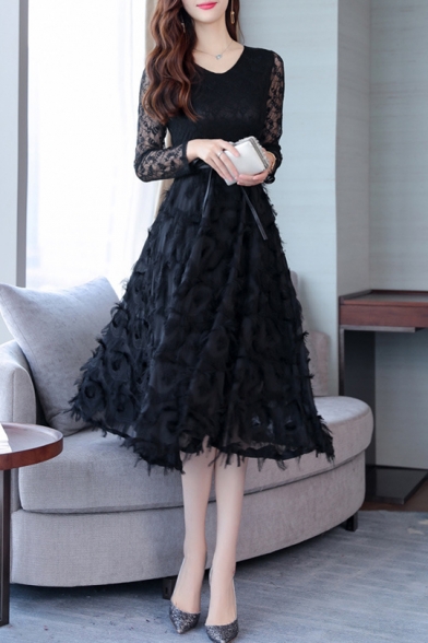 long black flare dress