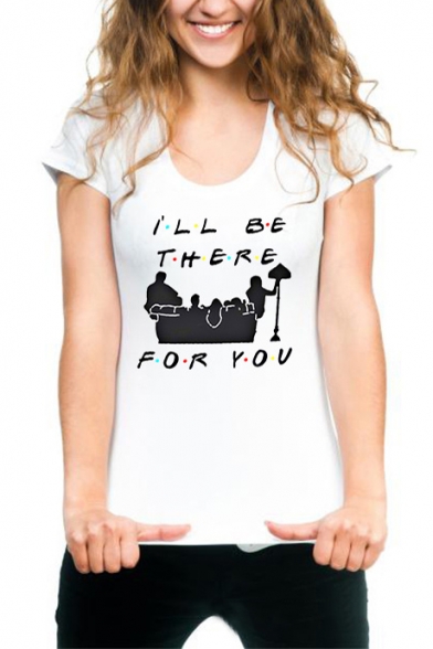 

Friends Series Short Sleeve Round Neck Letter I'LL BE THERE FOR YOU Printed White Tee, LC494155