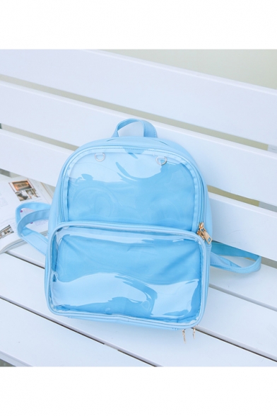 Girls' Simple Fashion Candy Color Sheer PU Backpack 27*31cm