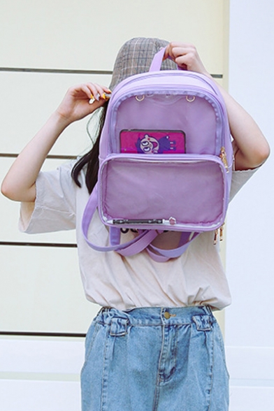 Girls' Simple Fashion Candy Color Sheer PU Backpack 27*31cm
