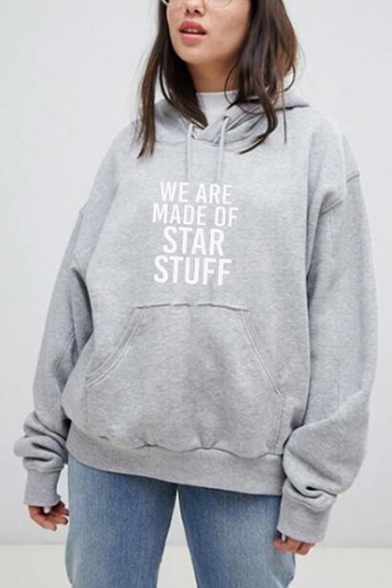 Letter WE ARE MADE OF STAR STUFF Pattern Long Sleeve Casual Loose Hoodie
