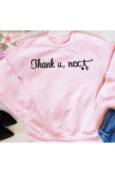 

Round Neck Long Sleeve Letter THANK Y NEXT Printed Casual Cozy Pink Sweatshirt, LC496147