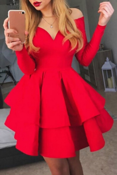 red long sleeve red dress