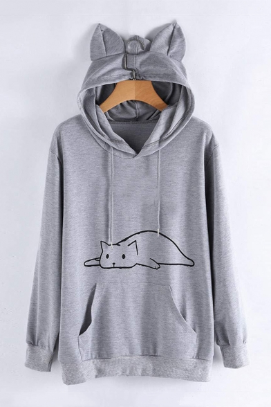 Stylish Hot Fashion Long Sleeve Cartoon Cat Printed Leisure Hoodie