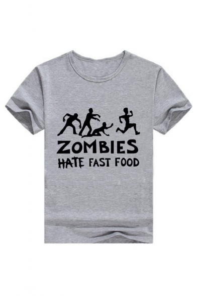 White Cartoon ZOMBIES Graphic Print Round Neck Short Sleeves Casual Tee