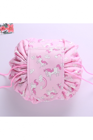 Fashion Cute Flamingo Printed Waterproof Drawstring Velcro Tape Cosmetic Pouch Make Up Bag