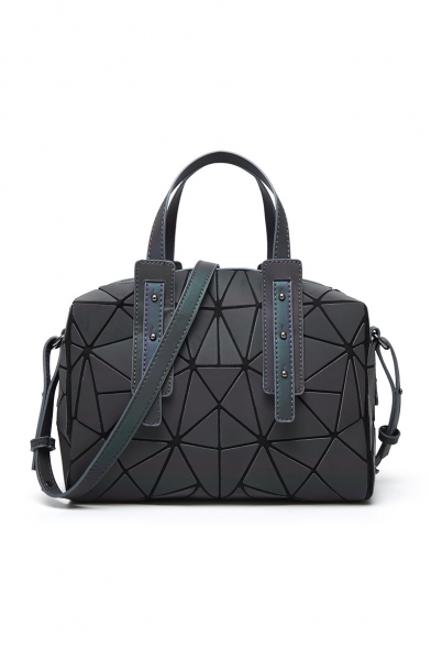 Fashion Dull Polish Geometric Pattern Fold Black Handbag