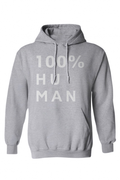 Funny Letter 100% HUMAN Pattern Long Sleeve Cozy Sports Casual Cotton Hoodie