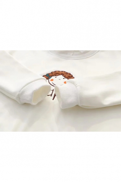 Lapel Collar Patched Long Sleeve Letter CHAPTE Cartoon Girl Embroidered Sweatshirt