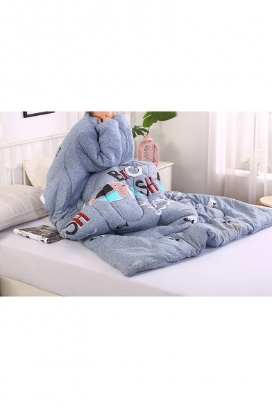 Lazy Warm Fish Printed Blue Quilt with Sleeves Plush Sofa Office Blanket 150*200CM