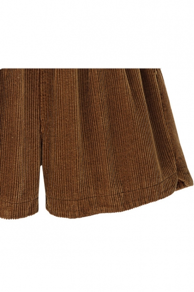 New Fashion Loose Plain Elastic Waist Corduroy Shorts