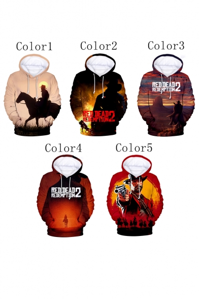 New Trendy Long Sleeve Horse Character Pattern Leisure Thick Hoodie