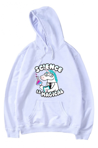 Stylish Unicorn Letter SCIENCE IS MAGICAL Printed Long Sleeve Hoodie
