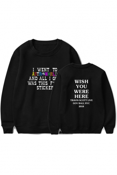 Hot Popular Letter WISH YOU WERE HERE Printed Round Neck Casual Loose Sweatshirt
