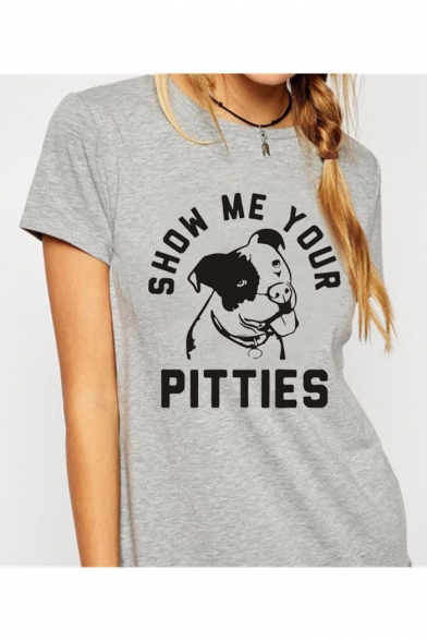 Lovely Cartoon Pig Letter SHOW ME YOUR PITTIES Print Round Neck Short Sleeve Cotton T-Shirt