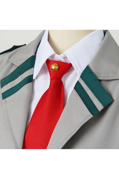 Lovely Cosplay Costume Stripes Printed Notched Lapel Collar Single Breasted Coat Mini A-Line Skirt Gray Co-ords