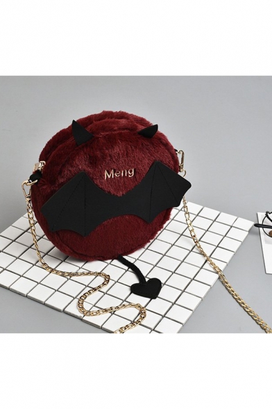 New Stylish Letter MENG Printed Lovely Monster-Shaped Woolly Chain Crossbody Bag