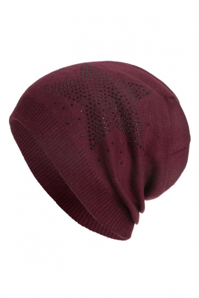 Winter's Popular Five-Point Star Rhinestone Knit Hat for Girls