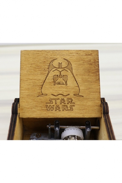 Yellow Classic Cartoon Letter STAR WAR Carved Wooden Music Box 8.5*5*4CM