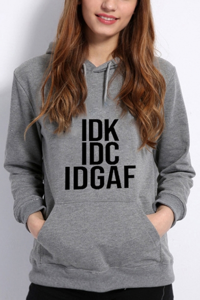 Chic Letter IDK IDC IDGAF Pattern Long Sleeve Regular Fitted Hoodie