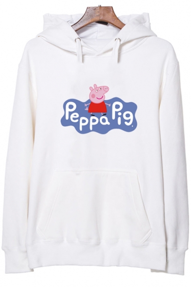 Cute Cartoon Pig LETTER PEPPA PIG Printed Long Sleeve Cotton Hoodie for Couple