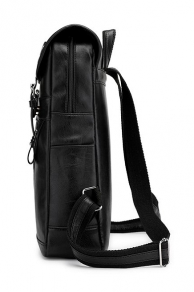 Fancy Black Plain Strap Closure PU Backpack Bag