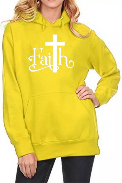 Hot Popular Letter FAITH Pattern Long Sleeve Casual Loose Hoodie