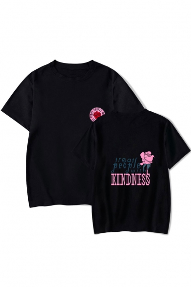 KINDNESS Floral Pattern Crewneck Short Sleeve Tee for Couple