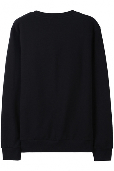 Letter SHENG MENG Tiger Head Embroidered Crewneck Long Sleeve Black Sweatshirt