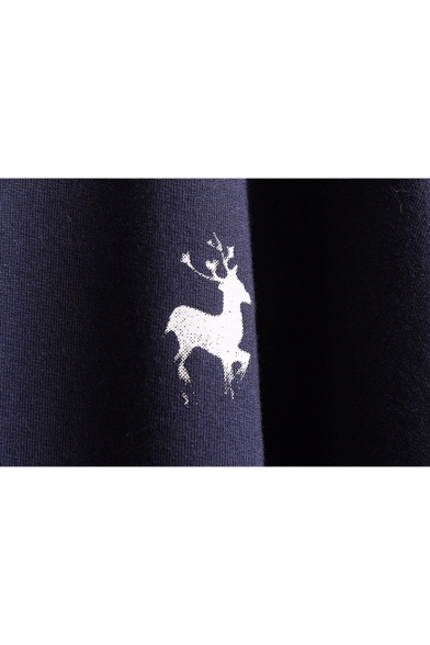 New Arrival Long Sleeve All Over Cute Deer Printed Dark Blue Cape Hoodie