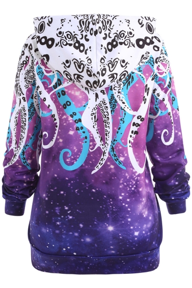 New Trendy 3D Octopus Printed Long Sleeve Oversized Purple Hoodie