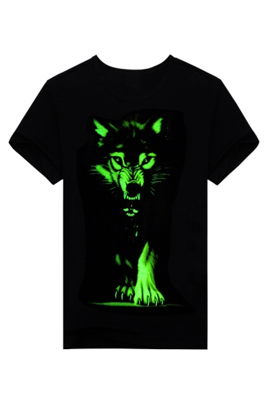 Rock Style Short Sleeve Round Neck Luminous Deer Printed Loose Tee for Couple