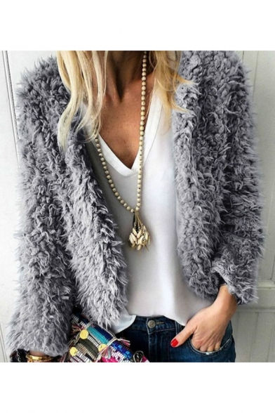 Winter's Hot Fashion Long Sleeve Open Front Solid Cropped Fur Coat