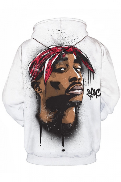 Fashion 3D Figure Printed Long Sleeve White Regular Fitted Hoodie