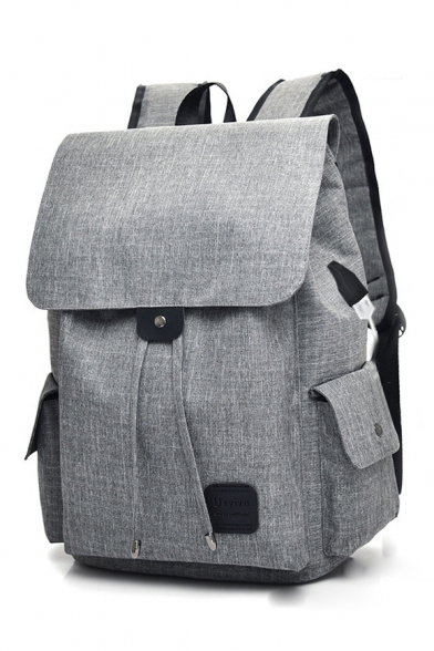 Fashion USB Charge Plain Drawstring Fastening Backpack School Bag