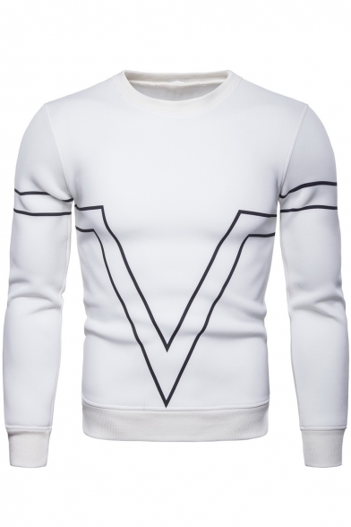 New Trendy Long Sleeve Round Neck Stripes Printed Slim Sweatshirt