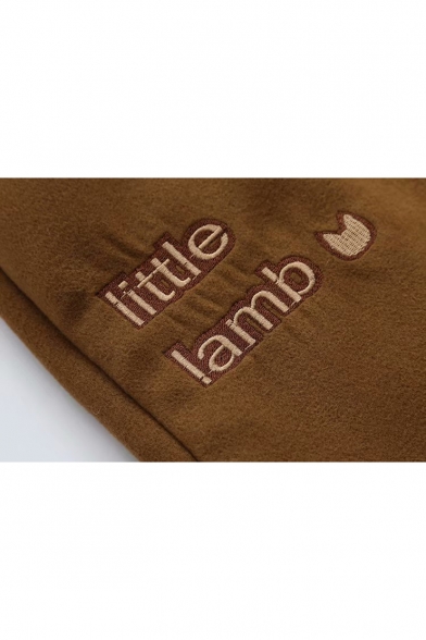 Warm Wide Leg Fleece Patched Letter LITTER LAMB Printed High Elastic Waist Woolen Shorts