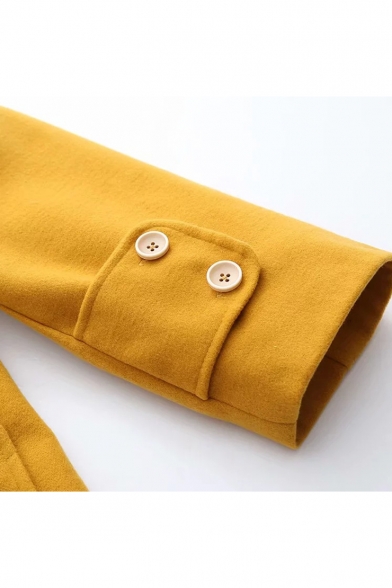 Winter's Long Sleeve Hooded Toggle Button Front Irregular Pocket Yellow Longline Coat
