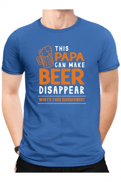 Funny Cartoon Letter THIS PAPA CAN MAKE BEER DISAPPEAR Print Crewneck Short Sleeve Cotton Graphic T-Shirt