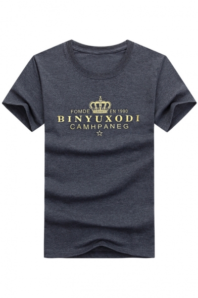 New Trendy Letter BINYUXODI Crown Pattern Round Neck Short Sleeve T-Shirt